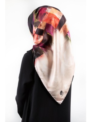 Violla Twill Yağlı Boya Desenli Mor Renkli 90X90 Eşarp (Ipek Içermez) Kenar Dikiş Şekli El Dikişli