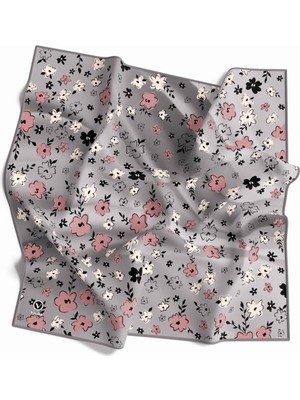 Violla Rayon Papatya Desenli Gri Renkli 90X90 Eşarp (Ipek Içermez) Kenar Dikiş Şekli El Dikişli
