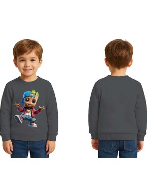 Sedirli Unisex Groot Baskılı Çocuk Swaetshirt 3 Iplik Şardonlu