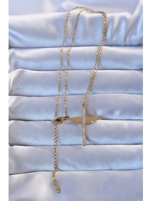 316L Çelik Altın Renk Zirkon Taşlı Mikail Kolye - Lisinya