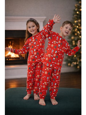Naile Collection Çocuk Yılbaşı Temalı Pijama Takımı – %100 Pamuk, Iki Iplik Yumuşak Kumaş – Kız/erkek Çocuk