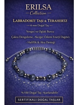 Erilsa Sertifikalı Çakra Dengeleme ve Akciğer Akış Destek Bilekliği – Labradorit Terahertz 6 mm Doğal Taş