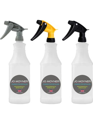 Jo Moyner Kimyasala Dayanıklı Sprey Şişe 3'lü Set 750ML. Ölçekli Taiwan Ithal Gri Sarı Siyah