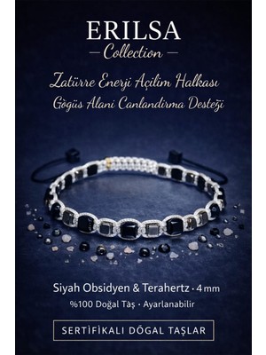 Erilsa Sertifikalı Zatürre Göğüs Alanı Enerji Açılım Bilekliği – Siyah Obsidyen Terahertz 4 mm Doğal Taş