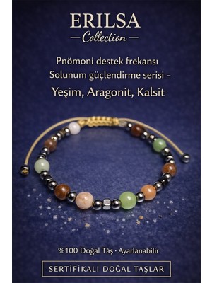 Erilsa Sertifikalı Pnömoni Destek Frekansı Solunum Güçlendirme Bilekliği - Yeşim Aragonit Kalsit Doğal Taş