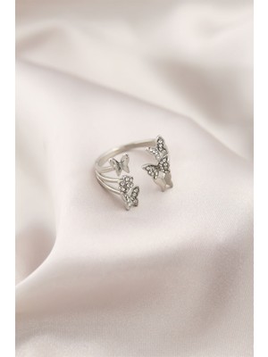 Getittir Gümüş Renk Metal Kelebek Model Kadın Yüzük - Lisinya