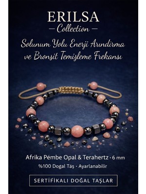 Erilsa Sertifikalı Solunum Yolu Enerji Arındırma Bilekliği – Afrika Pembe Opal Terahertz 6 mm Doğal Taş