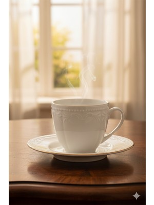 iselahome Almora Kabartma Desen Altın Yaldızlı Kahve Fincan Takımı 2 Kişilik