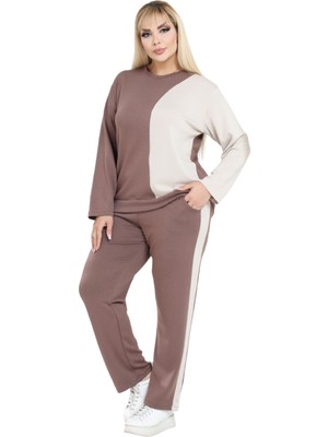 Melsay Butik Taba Ekru Renk Bloklu Modal Kadın Eşofman Takımı