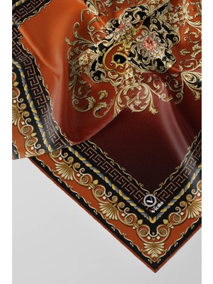 Violla Twill Barok Desenli Siyah - Taba Renkli 90X90 Eşarp (Ipek Içermez) Dikim Şekli : El Dikişi
