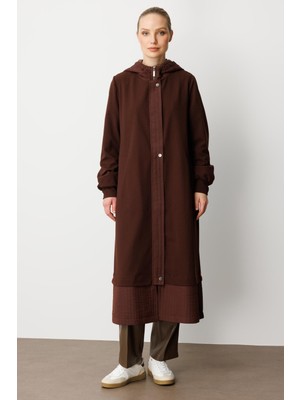 Micca Ray Kapitone Desen Krep Doku Astarlı Spor Trench Kap-Kahve