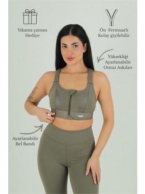 Selecius Premium Cropè A+ Kumaş, Fermuarlı, Omuz ve Sırt Ayarlı, Toparlayıcı ve Destekleyici Spor Sütyeni + Yıkama Çantası