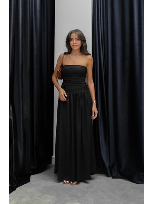 Havoş Siyah Drapeli Straplez Elbise