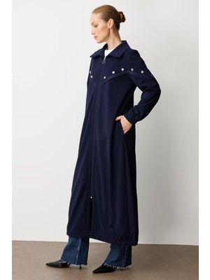 Micca Krep Doku File Aks Detaylı  Astarlı Mevsimlik Trench / Kap-Laci