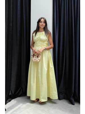 Havoş Sarı Yandan Bağcıklı Elbise