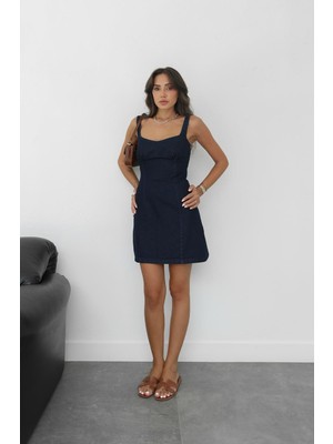 Havoş Koyu Lacivert Yanı Fermuarlı Denim Elbise