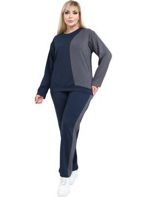 Melsay Butik Lacivert Füme Renk Bloklu Modal Kadın Eşofman Takımı