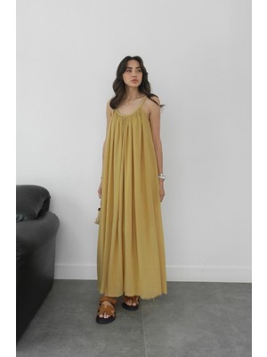 Havoş Hardal Santos Askılı Elbise