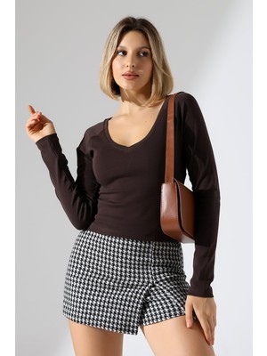 Modaplaza Kadın Geniş V Yaka Uzun Kol Bluz 21948