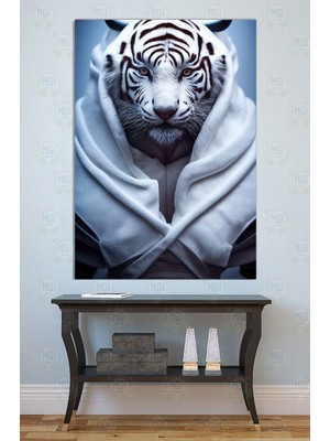 Mgi Design Beyaz Kaplan Kanvas Tablo Modern Vahşi Doğa Teması Kışlık Soğuk Tonlar Duvar Dekoru