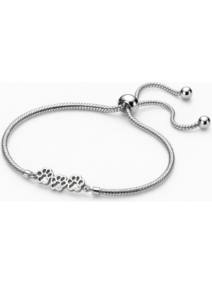 Kumi 925 Ayar Gümüş Kedi Patisi Figürlü Ayarlanabilir Kadın Bileklik Zincir Bilezik