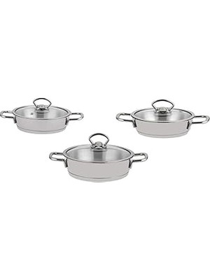 SanalAMCA Store Silver 6 Parça Paslanmaz Çelik Sahan Seti (16-18-20 Cm)