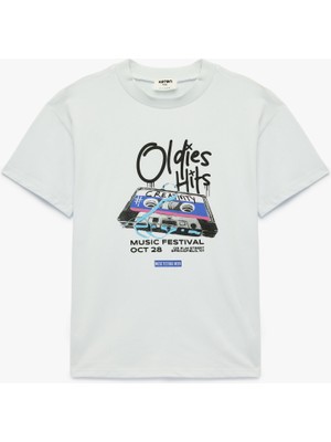 Koton Pamuklu Bisiklet Yaka Baskılı Kısa Kollu Oversize Tişört