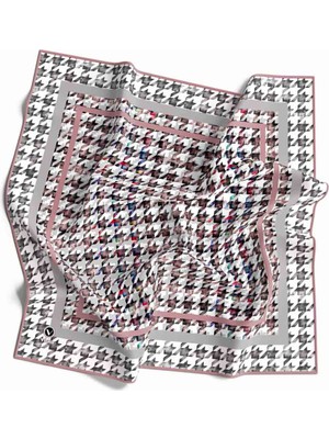 Violla Twill Kazayağı Desenli Pudra Renkli 90X90 Eşarp (Ipek Içermez) Kenar Dikiş Şekli El Dikişli