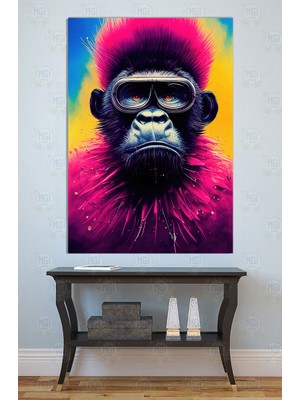 Mgi Design Pembe Punk Maymun Kanvas Tablo Neon Pop Art Hayvan Portresi Gözlüklü