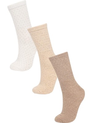 DeFacto Kadın Rahat Lastikli 3'lü Pamuklu Uzun Çorap D0534AXNS