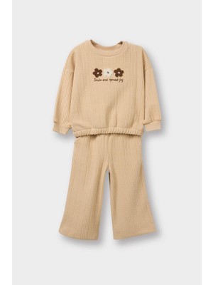 DeFacto 2'li Takım Çiçekli Sweatshirt Eşofman Altı Kız Bebek G5092A525WN