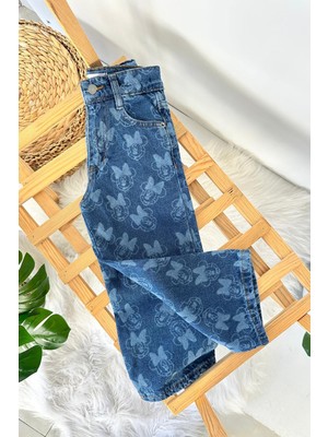 Miniğimin Cicileri Mnn Baskılı Kız Çocuk Rahat Kot Pantolon - Mavi