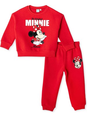 Disney Mickie & Minnie - Dısney Mickie & Minnie - Dısney Kız Bebek Eşofman Takımı Lisans Bisiklet Yaka Uzun Paça Uzun Kol