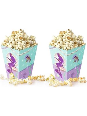 Partioutlet Mısır Kutusu Pırıltılı Deniz Kızı Temalı Pop Corn Kutusu Parti Malzemesi