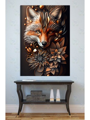 Mgi Design Altın Sarısı Detaylı Geometrik Tilki Kanvas Tablo Modern Hayvan Figürlü  Duvar Dekoru