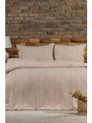 Elart Tiara Nevresim Takımı Tek Kişilik Lastikli Çarşaf %100 Pamuk Ranforce Ahşap Düğmeli (160X220 Cm) Bej