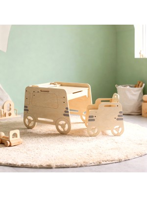 Luvy Kids Furniture Umi Çocuk Ahşap Masa & Sandalye Yazı Tahtalı Aktivite Seti - Montessori