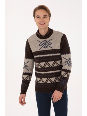 U.S. Polo Assn. Erkek Comfort Fit Bisiklet Yaka Kahverengi Kazak 50308249-VR029