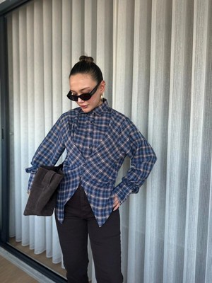 Kadın Ekose Gömlek Lacivert Bordo