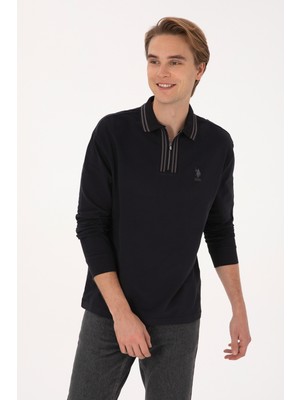 U.S. Polo Assn. Erkek Comfort Fit Yarım Fermuarlı Siyah Sweatshirt 50308927-VR046
