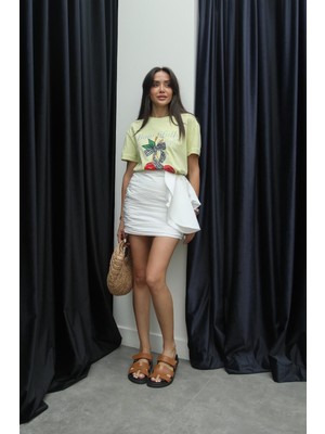 Havoş Ekru Yanı Drape Detaylı Mini Etek