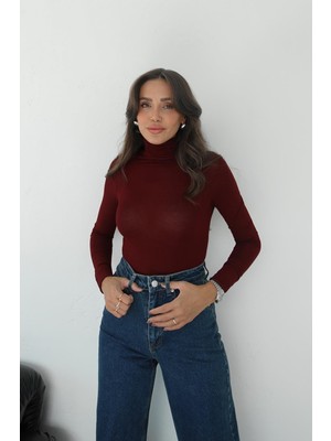 Havoş Bordo Boğazlı Yaka Transparan Bluz