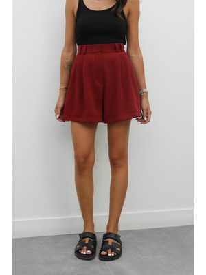 Havoş Bordo Yüksek Bel Midi Boy Şort