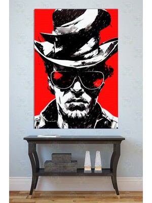Mgi Design Kırmızı Pop Art Şapkalı Kanvas Tablo Siyah Beyaz Portre Modern Sanat Duvar Dekoru