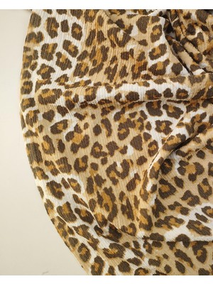 Kumaş Parça Kahve Tonları Ekru Leopar Desen Bürümcüklü Jarse En: 160 cm