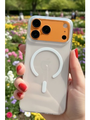 As Mobile iPhone 17 Pro Max Uyumlu Magsafe Şeffaf - Beyaz Kılıf | Sararmaz Mika Kapak, Tam Uyumlu , Darbe Emici Kamera Korumalı Kapak