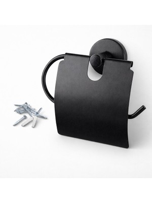 Nzb Kapaklı Wc Kağıt Standı Sağlam Kaliteli Siyah Tuvalet Kağıtlık Aparat Paslanmaz Metal