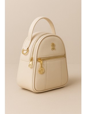 Shalby Krem 3 Bölmeli Zarif Çanta 20X17X7 cm ve Makyaj Aynası