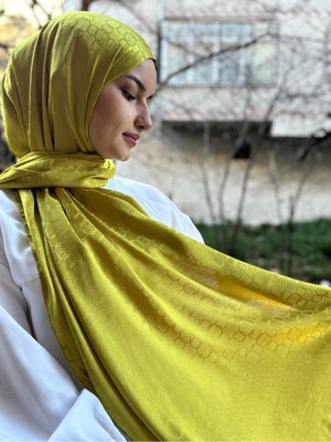 Shalby Tesettür Ipeksi Pamuk Jakar Liss Desen Şal Yağ Yeşili