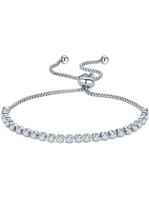 Kumi 925 Ayar Gümüş Avusturya Kristali Taşlı Su Yolu Ayarlanabilir Asansörlü Bileklik Sevgiliye Hediye